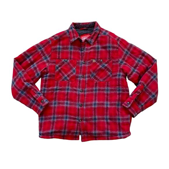 Coleman Red Plaid Shacket Mens M Sherpa Lining Cotton Country Outdoorsy Grunge - Picture 2 of 11